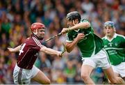 22 August 2015; Diarmuid Byrnes, Limerick, in action against Ronan O'Meara, Galway. Bord Gáis Energy GAA Hurling All Ireland U21 Championship, Semi-Final, Limerick v Antrim. Semple Stadium, Thurles, Co. Tipperary. Picture credit: Dáire Brennan / SPORTSFILE