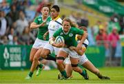 22 August 2015; Ashleigh Baxter, Ireland, is tackled by Mathrin Simmers, South Africa. Women's Sevens Rugby Tournament, Pool C, Ireland v South Africa. UCD, Belfield, Dublin. Picture credit: Brendan Moran / SPORTSFILE