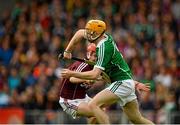 22 August 2015; Richie English, Limerick, in action against Ronan O'Meara, Galway. Bord Gáis Energy GAA Hurling All Ireland U21 Championship, Semi-Final, Limerick v Antrim. Semple Stadium, Thurles, Co. Tipperary. Picture credit: Dáire Brennan / SPORTSFILE