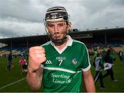22 August 2015; Limerick's Gearóid Hegarty celebrates after the game. Bord Gáis Energy GAA Hurling All Ireland U21 Championship, Semi-Final, Limerick v Antrim. Semple Stadium, Thurles, Co. Tipperary. Picture credit: Ray McManus / SPORTSFILE