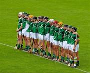 22 August 2015; The Limerick starting fifteen stand for the playing of the national Anthem before the game. Bord Gáis Energy GAA Hurling All Ireland U21 Championship, Semi-Final, Limerick v Antrim. Semple Stadium, Thurles, Co. Tipperary. Picture credit: Ray McManus / SPORTSFILE