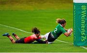 23 August 2015; Jennifer Murphy, Ireland, is tackled by Xueqin Tong, China, as she goes over the line the score Ireland's fourth try. Women's Sevens Rugby Tournament, Ireland v China. Picture credit: Eoin Noonan / SPORTSFILE