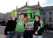 7 February 2009; Ireland supporters, from left, Barry Kearney, Jonathan Callaghan, Dermot McGonagle and James Cooke, all from Carndonagh, Co. Donegal, ahead of the game. RBS Six Nations Championship, Ireland v France. O'Connell Street, Dublin. Picture credit: Stephen McCarthy / SPORTSFILE