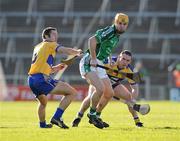 8 February 2009; Brian O'Sullivan, Limerick, in action against Pat Vaughan, left, and Colin Lynch, Clare. Allianz GAA National Hurling League, Division 1, Round 1, Limerick v Clare, Gaelic Grounds, Limerick. Picture credit: Brian Lawless / SPORTSFILE