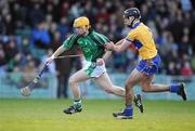 8 February 2009; Paul Browne, Limerick, in action against Brendan Bugler, Clare. Allianz GAA National Hurling League, Division 1, Round 1, Limerick v Clare, Gaelic Grounds, Limerick. Picture credit: Brian Lawless / SPORTSFILE