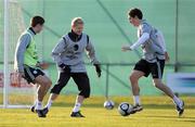 8 February 2009; Republic of Ireland players, from left to right, Alex Bruce, Damien Duff and Keith Andrews in action during squad training ahead of their World Cup qualifier against Georgia on Wednesday. Gannon Park, Malahide, Co. Dublin. Picture credit: Stephen McCarthy / SPORTSFILE