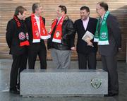 9 February 2009; The FAI has announced The Irish Daily Star as a top tier sponsor of the League of Ireland, pictured at the announcement are, from left, Owen Brannigan, The Irish Daily Star, Chief Executive of the FAI John Delaney, Pat Dolan, The Irish Daily Star columnist, Paul Cook, Managing Director of The Irish Daily Star, and Director of the League of Ireland Fran Gavin. The partnership will start in March 2009 for a three year period and they will join Newstalk and eircom as top tier sponsors. FAI Headquarters, Abbotstown, Co. Dublin. Picture credit: Stephen McCarthy / SPORTSFILE