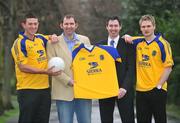 5 February 2009; Pictured at the launch of Sierra Communications as the new shirt sponsor to the Roscommon senior football team were TJ Malone, Managing Director Sierra Communications, and Roscommon manager Fergal O’Donnell, second from left, with players Karol Mannion, left, and Geoffrey Claffey. St. Stephen's Green, Dublin. Picture credit: Brian Lawless / SPORTSFILE
