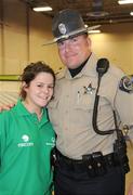 8 February 2009; Emma O'Donnell, a Volunteer with TEAM 2009, sponsored by eircom, from Rathnure, Co. Wexford, with Deputy John Dewey from the ADA County Sherriff's office at the Games. 2009 Special Olympics World Winter Games, Boise, Idaho, USA. Picture credit: Ray McManus / SPORTSFILE