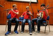 23 August 2015; Diarmaid Murphy, Ciaran English and Tom Roache, Newbawn - Raheen, Co. Wexford, competing in the U16 &O6 Mixed Group Music. HSE National Community Games Festival, Weekend 2. Athlone IT, Athlone, Co. Westmeath. Picture credit: Seb Daly / SPORTSFILE