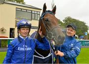 23 August 2015; Kevin Manning with Herald The Dawn in the parade ring after winning the Galileo European Breeders Fund Futurity Stakes. Horse Racing from the Curragh. Curragh, Co. Kildare. Picture credit: Cody Glenn / SPORTSFILE