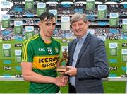 23 August 2015; Pat O'Doherty, ESB chief executive, presents the man of the match award to Michael Foley, Kerry. Electric Ireland Man of the Match at Derry v Kerry - Electric Ireland GAA Football All-Ireland Minor Championship Semi-Final. Croke Park, Dublin. Picture credit: Dáire Brennan / SPORTSFILE