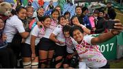 23 August 2015; The Japan team pose for a selfie with supporters after the game. Women's Sevens Rugby Tournament, Cup Final, Ireland v Japan. UCD, Belfield, Dublin.
