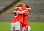 22 August 2015; Armagh's Caoimhe Morgan, right, celebrates with team-mate Caroline O'Hanlon after the game. TG4 Ladies Football All-Ireland Senior Championship, Quarter-Final, Donegal v Armagh. St Tiernach's Park, Clones, Co. Monaghan. Picture credit: Piaras Ó Mídheach / SPORTSFILE