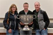22 August 2015; Kerry legend Tomás Ó Sé with Aisling Regan and Niall McCorry, from Dublin and Cavan, at the Bord Gáis Energy Legends Tour at Croke Park, where he relived some of most memorable moments from his playing career. All Bord Gáis Energy Legends Tours include a trip to the GAA Museum, which is home to many exclusive exhibits, including the official GAA Hall of Fame. For booking and ticket information about the GAA legends for this summer visit www.crokepark.ie/gaa-museum. Croke Park, Dublin. Picture credit: Brendan Moran / SPORTSFILE