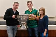 22 August 2015; Kerry legend Tomás Ó Sé with Paul Healy and Mary Boyd, from Tralee, Co. Kerry, at the Bord Gáis Energy Legends Tour at Croke Park, where he relived some of most memorable moments from his playing career. All Bord Gáis Energy Legends Tours include a trip to the GAA Museum, which is home to many exclusive exhibits, including the official GAA Hall of Fame. For booking and ticket information about the GAA legends for this summer visit www.crokepark.ie/gaa-museum. Croke Park, Dublin. Picture credit: Brendan Moran / SPORTSFILE