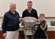 22 August 2015; Kerry legend Tomás Ó Sé with Fionn and Enda McGorman, from Meath, at the Bord Gáis Energy Legends Tour at Croke Park, where he relived some of most memorable moments from his playing career. All Bord Gáis Energy Legends Tours include a trip to the GAA Museum, which is home to many exclusive exhibits, including the official GAA Hall of Fame. For booking and ticket information about the GAA legends for this summer visit www.crokepark.ie/gaa-museum. Croke Park, Dublin. Picture credit: Brendan Moran / SPORTSFILE