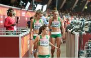 24 August 2015; Ireland Women's 3000m Steeplechase athletes, from left, Michaelle Finn, Sara Treacy and Kerry O'Flaherty following their heats. IAAF World Athletics Championships Beijing 2015 - Day 3, National Stadium, Beijing, China. Picture credit: Stephen McCarthy / SPORTSFILE