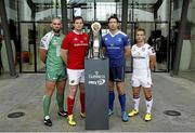 24 August 2015: Pictured are, from left to right, John Muldoon, Connacht, Dennis Hurley, Munster, Kevin McLaughlin, Leinster, and Paul Marshall, Ulster, in attendance at the Guinness PRO12 2015/16 Season Launch. Diageo HQ, Lakeside Drive, Park Royal, London, England. Picture credit: Paul Harding / SPORTSFILE