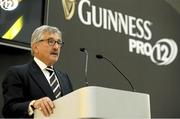 24 August 2015: Pictured is Pro12 Chairman Gerald Davies speaking at the Guinness PRO12 2015/16 Season Launch. Diageo HQ, Lakeside Drive, Park Royal, London, England. Picture credit: Paul Harding / SPORTSFILE