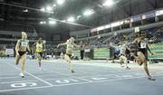 8 February 2009; Brianna Glen, right, beats Kelly Proper, 453, Christine Ohoruogu, 23, Ailis McSweeney, 470, and Niamh Whelan, 452, to the finish line in Womens 60m final at the the Woodie's DIY / AAI Senior Irish Indoor Athletics Championships. Odyssey Arena, Belfast, Co. Antrim. Picture credit: Oliver McVeigh / SPORTSFILE