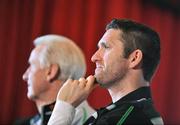 10 February 2009; Republic of Ireland captain Robbie Keane with manager Giovanni Trapattoni during a press conference ahead of their World Cup qualifier against Georgia on Wednesday. Grand Hotel, Malahide, Co. Dublin. Picture credit: David Maher / SPORTSFILE