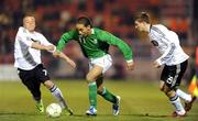 10 February 2009; Sean Scannell, Republic of Ireland, in action against Patrick Ebert, left, and Daniel Schwaab, Germany. U21 International Friendly, Republic of Ireland v Germany. Turners Cross, Cork. Picture credit: Brendan Moran / SPORTSFILE