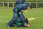 11 February 2009; Ireland's Paddy Wallace works with team physio Cameron Steele during squad training ahead of their RBS Six Nations Championship game against Italy on Sunday. RDS, Dublin. Picture credit: Brendan Moran / SPORTSFILE