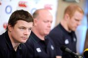 11 February 2009; Ireland captain Brian O'Driscoll, alongside head coach Declan Kidney, centre, and team-mate Paul O'Connell, during a press conference ahead of their RBS Six Nations Championship game against Italy on Sunday. Fitzpatrick's Castle Hotel, Killiney, Co. Dublin. Picture credit: Brendan Moran / SPORTSFILE