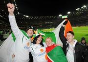 11 February 2009; Republic of Ireland fans, from left, Gavin Maguire, Sharon Dempsey, Wendy Dempsey, and Andrew Quigley, from Ballyfermot, Dublin await the start of the match. 2010 FIFA World Cup Qualifier, Republic of Ireland v Georgia, Croke Park, Dublin. Picture credit: Brian Lawless / SPORTSFILE