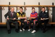 9 February 2009; GAA President Nickey Brennan and Billy Finn, General Manager, AIB Bank, pictured with Junior hurling captains Pat Hartley, Tullogher Robereen, Kilkenny, left, and Diarmuid O'Riordan, Dripsey, Cork, during a photocall ahead of the AIB GAA Football and Hurling Junior and Intermediate Club Championship Finals. Croke Park, Dublin. Picture credit: Pat Murphy / SPORTSFILE