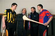9 February 2009; GAA President Nickey Brennan and Billy Finn, General Manager, AIB Bank, pictured with Junior hurling captains Pat Hartley, Tullogher Robereen, Kilkenny, left, and Diarmuid O'Riordan, Dripsey, Cork, during a photocall ahead of the AIB GAA Football and Hurling Junior and Intermediate Club Championship Finals. Croke Park, Dublin. Picture credit: Pat Murphy / SPORTSFILE