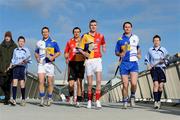 10 February 2009; Twins Patrick and Simon O'Reilly, from Our Lady's National School, Balinteer, with hurlers, from left, Tipperary's Diarmuid Fitzgerald, Clare's Tony Griffin, Louth's Brian McCabe and Monaghan's Michael McHugh at todays announcement of plans for the 2009 Halifax GPA Hurling Twinning Programme. The scheme will be expanded over the next twelve months with increased squad visits following the success of last year’s inaugural programme. Clarion Hotel, IFSC, Dublin. Photo by Sportsfile