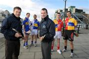 10 February 2009; GPA Chief Dessie Farrell, left, and Karl Manning, Director of Retail Sales at Halifax, right, with hurlers, from left, Monaghan's Michael McHugh, Tipperary's Diarmuid Fitzgerald, Louth's Brian McCabe and Clare's Tony Griffin at todays announcement of plans for the 2009 Halifax GPA Hurling Twinning Programme. The scheme will be expanded over the next twelve months with increased squad visits following the success of last year’s inaugural programme. Clarion Hotel, IFSC, Dublin. Photo by Sportsfile