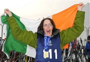11 February 2009; Lorraine Whelan, TEAM Ireland, sponsored by eircom, from Delgany, Co. Wicklow, celebrates winning a Gold medal in an Intermediate Grade Giant Slalom Event at the Boise-Bogus Basin Mountain Recreation Area. 2009 Special Olympics World Winter Games, Boise, Idaho, USA. Picture credit: Ray McManus / SPORTSFILE
