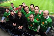 11 February 2009; eircom prizewinner Sean Thompson, front right, with former Republic of Ireland international Jason McAteer and eircom sponsorship manager Dennis Cousins soaking up the atmosphere at the Ireland v Georgia 2010 FIFA World Cup Qualifying Match. Sean was chosen as the lucky winner of an eircom competition which resulted in him winning an evening in the corporate box with 9 of his friends and family. 2010 FIFA World Cup Qualifier, Republic of Ireland v Georgia, Croke Park, Dublin. Picture credit: Stephen McCarthy / SPORTSFILE