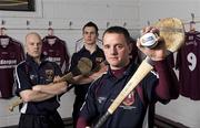 11 February 2009; Cushendall's Aidan Delargy, right, along with Karl McKeegan and Neil McManus, centre at a press conference ahead of the AIB GAA Club Championship Semi-Finals. Ruairi Og Cushendal Clubhouse, Co. Antrim. Picture credit: Oliver McVeigh / SPORTSFILE