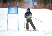 12 February 2009; Clara Keoghan, TEAM Ireland, sponsored by eircom, from Ballsbridge, Dublin, on her way to win a Bronze medal in an Alpine Novice Giant Slalom Event at the Boise-Bogus Basin Mountain Recreation Area. 2009 Special Olympics World Winter Games, Boise, Idaho, USA. Picture credit: Ray McManus / SPORTSFILE