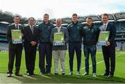 24 August 2015; Pictured are, from left to right, Doctor Pete Coffee, Professor David Lavallee, Donie Kingston, Laois footballer, Uachtarán Chumann Lúthchleas Gael Aogán Ó Fearghail, Evan O'Carroll, Laois footballer, Jake Dillon, Waterford hurler, and Daragh Sheridan, Lead researcher University of Stirling, at the GAA Super Games Centre Research Results Launch which tackled drop out of youth players within the GAA. Croke Park, Dublin. Picture credit: Piaras Ó Mídheach / SPORTSFILE