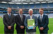24 August 2015; Pictured are, from left to right, Doctor Pete Coffee, Professor David Lavallee, Uachtarán Chumann Lúthchleas Gael Aogán Ó Fearghail and Daragh Sheridan, Lead researcher University of Stirling, at the GAA Super Games Centre Research Results Launch which tackled drop out of youth players within the GAA. Croke Park, Dublin. Picture credit: Piaras Ó Mídheach / SPORTSFILE