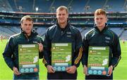 24 August 2015; Pictured are, from left, Waterford hurler Jake Dillon and Laois footballers Donie Kingston and Evan O'Carroll at the GAA Super Games Centre Research Results Launch which tackled drop out of youth players within the GAA. Croke Park, Dublin. Picture credit: Piaras Ó Mídheach / SPORTSFILE