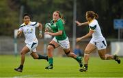 22 August 2015; Ashleigh Baxter, Ireland, races clear of Zenay Jordaan, left, and Mathrin Simmers, South Africa. Women's Sevens Rugby Tournament, Pool C, Ireland v South Africa. UCD, Belfield, Dublin. Picture credit: Brendan Moran / SPORTSFILE