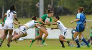 22 August 2015; Louise Galvin, Ireland, is tackled by Marithy Pienaar, left, and Zenay Jordaan, South Africa. Women's Sevens Rugby Tournament, Pool C, Ireland v South Africa. UCD, Belfield, Dublin. Picture credit: Brendan Moran / SPORTSFILE