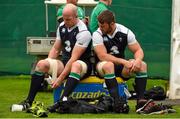 25 August 2015; Ireland's Paul O'Connell, left, and Sean O'Brien prepare for squad training. Ireland Rugby Squad Training. Carton House, Maynooth, Co. Kildare. Picture credit: Brendan Moran / SPORTSFILE