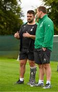 25 August 2015; Ireland's Marty Moore, left, and Michael Bent look on during squad training. Ireland Rugby Squad Training. Carton House, Maynooth, Co. Kildare. Picture credit: Brendan Moran / SPORTSFILE