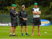 25 August 2015; Ireland's Scrum Coach Greg Feek, left, with Head Coach Joe Schmidt, centre, and Forwards Coach Simon Easterby, right, during squad training. Ireland Rugby Squad Training. Carton House, Maynooth, Co. Kildare. Picture credit: Seb Daly / SPORTSFILE