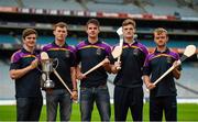 25 August 2015; Dublin Under 21 hurlers, from left, Mark McCallion, Caolán Conway, Robert Murphy, Cian MacGabhann, and Oisín O'Rorke, pictured at the launch of the One Direct Kilmacud Crokes All Ireland Hurling 7s Launch. Croke Park, Dublin. Photo by Sportsfile
