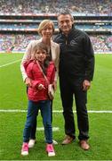 23 August 2015; Olive Loughnane, with daughter Eimear, and Ciaran McLaughlin, Chair of the GAA National Health and Wellbeing Committee. GAA Football All-Ireland Senior Championship, Semi-Final, Kerry v Tyrone. Croke Park, Dublin. Picture credit: Ramsey Cardy / SPORTSFILE