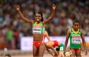 25 August 2015; Genzebe Dibaba of Ethopia after winning the final of the Women's 1500m event. IAAF World Athletics Championships Beijing 2015 - Day 4, National Stadium, Beijing, China. Picture credit: Stephen McCarthy / SPORTSFILE