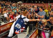 25 August 2015; Greg Rutherford of Great Britain is greeted by supporters after winning the final of the Men's Long Jump event. IAAF World Athletics Championships Beijing 2015 - Day 4, National Stadium, Beijing, China. Picture credit: Stephen McCarthy / SPORTSFILE